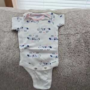 Infant White and Blue Printed Onesie